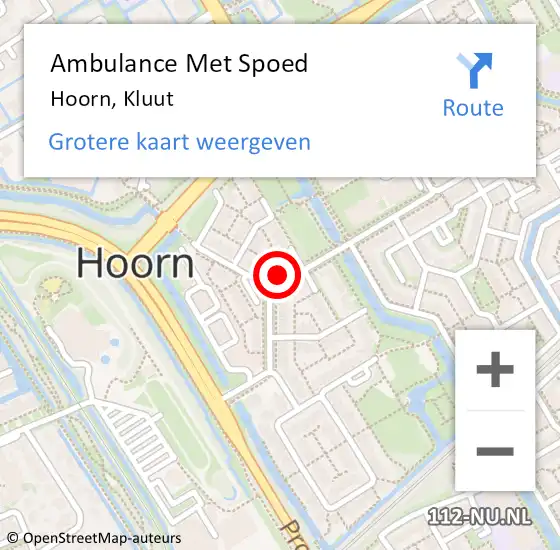 Locatie op kaart van de 112 melding: Ambulance Met Spoed Naar Hoorn, Kluut op 20 augustus 2023 03:45