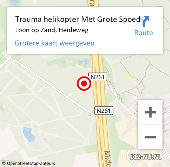 Locatie op kaart van de 112 melding: Trauma helikopter Met Grote Spoed Naar Loon op Zand, Heideweg op 20 augustus 2023 05:29