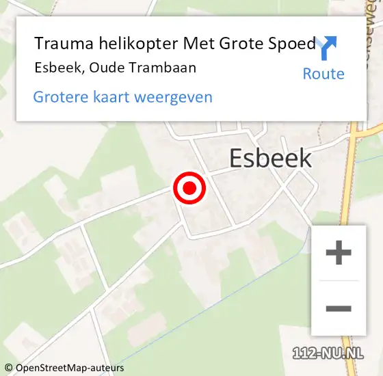 Locatie op kaart van de 112 melding: Trauma helikopter Met Grote Spoed Naar Esbeek, Oude Trambaan op 20 augustus 2023 08:15
