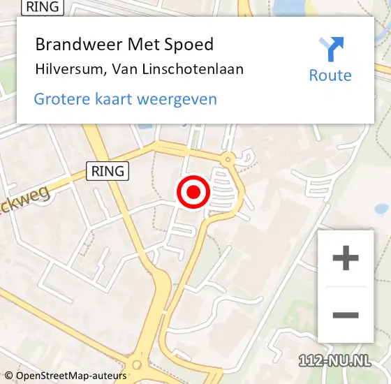 Locatie op kaart van de 112 melding: Brandweer Met Spoed Naar Hilversum, Van Linschotenlaan op 20 augustus 2023 10:44