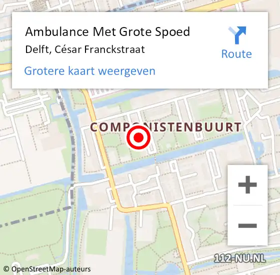 Locatie op kaart van de 112 melding: Ambulance Met Grote Spoed Naar Delft, César Franckstraat op 20 augustus 2023 10:47