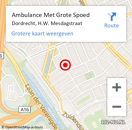 Locatie op kaart van de 112 melding: Ambulance Met Grote Spoed Naar Dordrecht, H.W. Mesdagstraat op 20 augustus 2023 11:45