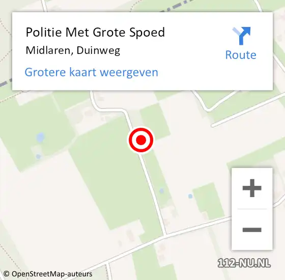 Locatie op kaart van de 112 melding: Politie Met Grote Spoed Naar Midlaren, Duinweg op 20 augustus 2023 13:02