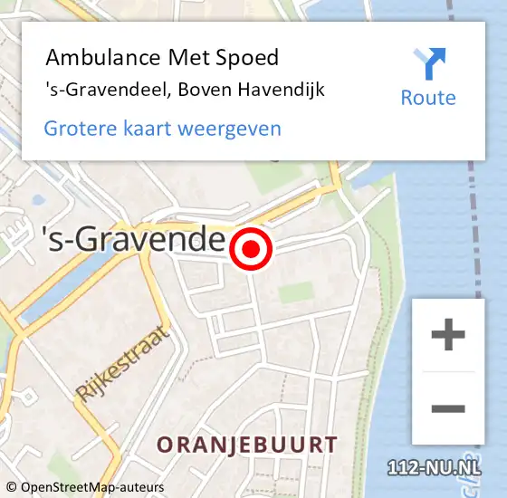 Locatie op kaart van de 112 melding: Ambulance Met Spoed Naar 's-Gravendeel, Boven Havendijk op 20 augustus 2023 13:16