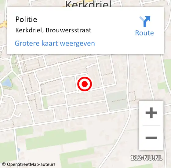 Locatie op kaart van de 112 melding: Politie Kerkdriel, Brouwersstraat op 20 augustus 2023 13:24
