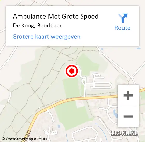 Locatie op kaart van de 112 melding: Ambulance Met Grote Spoed Naar De Koog, Boodtlaan op 20 augustus 2023 14:24