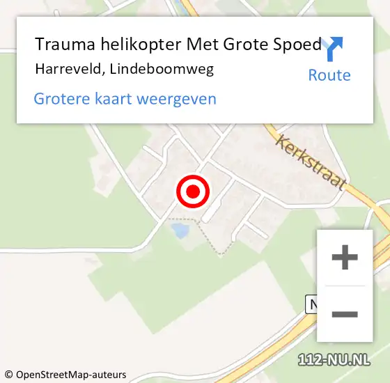 Locatie op kaart van de 112 melding: Trauma helikopter Met Grote Spoed Naar Harreveld, Lindeboomweg op 20 augustus 2023 15:50