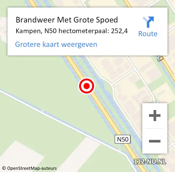 Locatie op kaart van de 112 melding: Brandweer Met Grote Spoed Naar Kampen, N50 hectometerpaal: 252,4 op 20 augustus 2023 15:53
