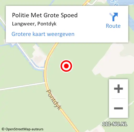 Locatie op kaart van de 112 melding: Politie Met Grote Spoed Naar Langweer, Pontdyk op 20 augustus 2023 18:03