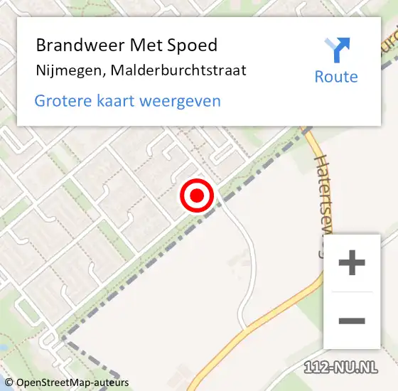 Locatie op kaart van de 112 melding: Brandweer Met Spoed Naar Nijmegen, Malderburchtstraat op 20 augustus 2023 19:52