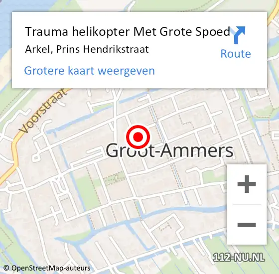 Locatie op kaart van de 112 melding: Trauma helikopter Met Grote Spoed Naar Arkel, Prins Hendrikstraat op 20 augustus 2023 21:29