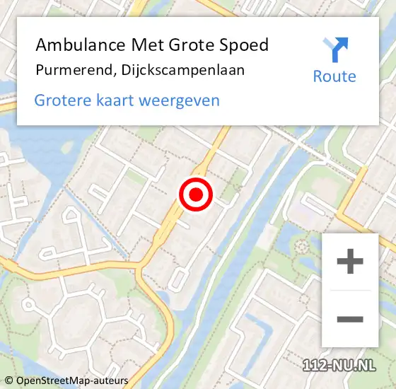 Locatie op kaart van de 112 melding: Ambulance Met Grote Spoed Naar Purmerend, Dijckscampenlaan op 20 augustus 2023 21:59