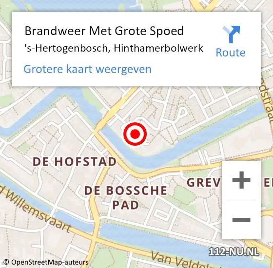 Locatie op kaart van de 112 melding: Brandweer Met Grote Spoed Naar 's-Hertogenbosch, Hinthamerbolwerk op 20 augustus 2023 22:43
