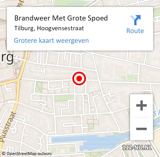 Locatie op kaart van de 112 melding: Brandweer Met Grote Spoed Naar Tilburg, Hoogvensestraat op 21 augustus 2023 01:21