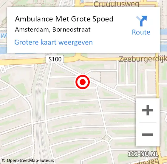 Locatie op kaart van de 112 melding: Ambulance Met Grote Spoed Naar Amsterdam, Borneostraat op 21 augustus 2023 01:58