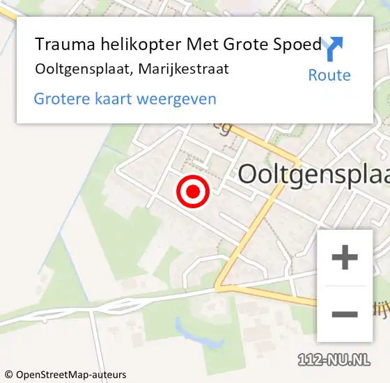 Locatie op kaart van de 112 melding: Trauma helikopter Met Grote Spoed Naar Ooltgensplaat, Marijkestraat op 21 augustus 2023 04:52