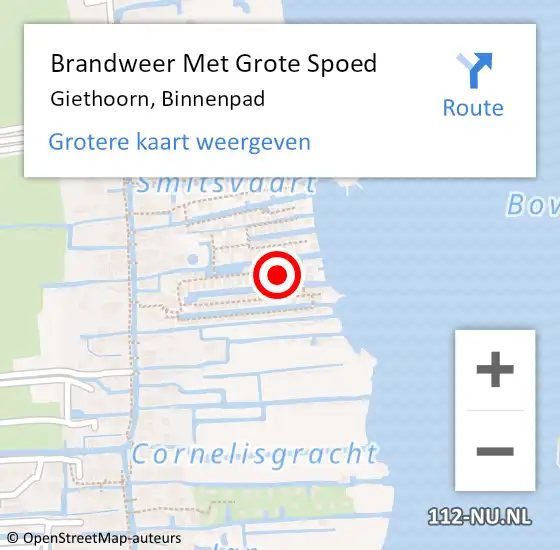 Locatie op kaart van de 112 melding: Brandweer Met Grote Spoed Naar Giethoorn, Binnenpad op 21 augustus 2023 08:48