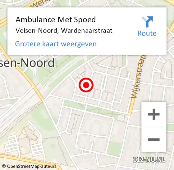 Locatie op kaart van de 112 melding: Ambulance Met Spoed Naar Velsen-Noord, Wardenaarstraat op 21 augustus 2023 11:22