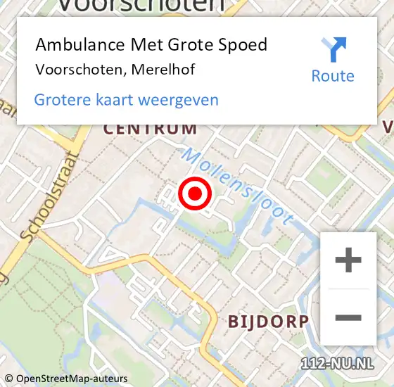 Locatie op kaart van de 112 melding: Ambulance Met Grote Spoed Naar Voorschoten, Merelhof op 21 augustus 2023 11:36