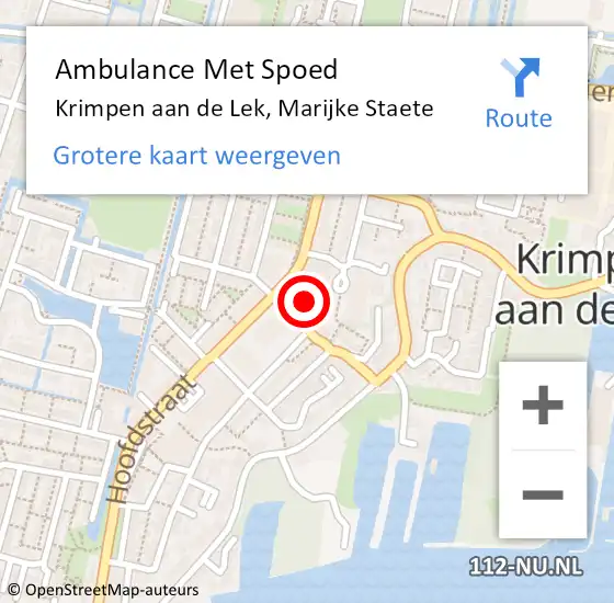 Locatie op kaart van de 112 melding: Ambulance Met Spoed Naar Krimpen aan de Lek, Marijke Staete op 21 augustus 2023 11:46
