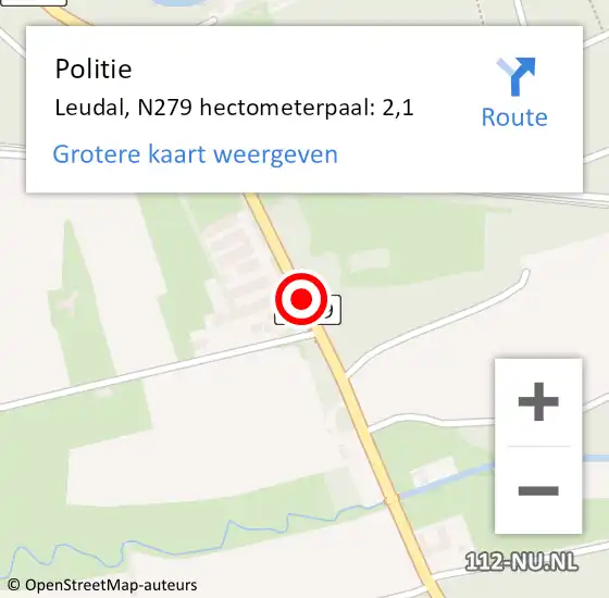 Locatie op kaart van de 112 melding: Politie Leudal, N279 hectometerpaal: 2,1 op 21 augustus 2023 15:04