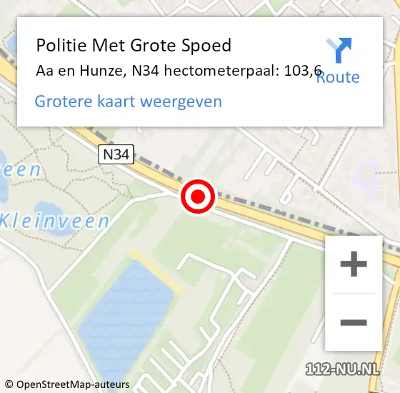 Locatie op kaart van de 112 melding: Politie Met Grote Spoed Naar Aa en Hunze, N34 hectometerpaal: 103,6 op 21 augustus 2023 15:49