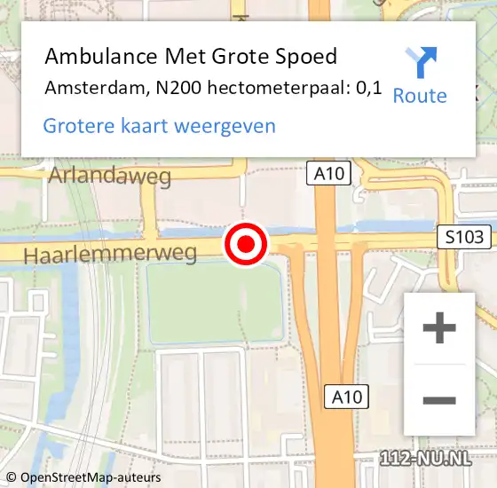 Locatie op kaart van de 112 melding: Ambulance Met Grote Spoed Naar Amsterdam, N200 hectometerpaal: 0,1 op 21 augustus 2023 16:02