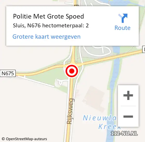 Locatie op kaart van de 112 melding: Politie Met Grote Spoed Naar Sluis, N676 hectometerpaal: 2 op 21 augustus 2023 16:36
