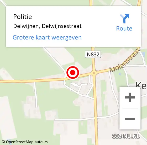Locatie op kaart van de 112 melding: Politie Delwijnen, Delwijnsestraat op 21 augustus 2023 17:08