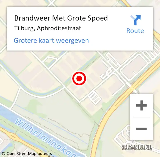 Locatie op kaart van de 112 melding: Brandweer Met Grote Spoed Naar Tilburg, Aphroditestraat op 21 augustus 2023 17:52