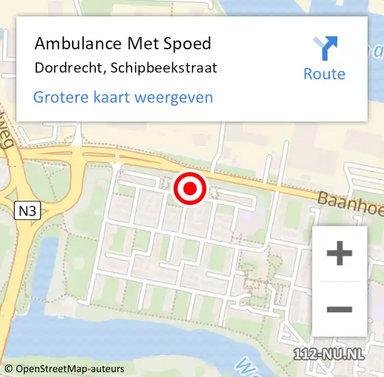 Locatie op kaart van de 112 melding: Ambulance Met Spoed Naar Dordrecht, Schipbeekstraat op 21 augustus 2023 18:43