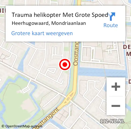 Locatie op kaart van de 112 melding: Trauma helikopter Met Grote Spoed Naar Heerhugowaard, Mondriaanlaan op 21 augustus 2023 19:11