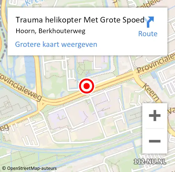 Locatie op kaart van de 112 melding: Trauma helikopter Met Grote Spoed Naar Hoorn, Berkhouterweg op 21 augustus 2023 19:15