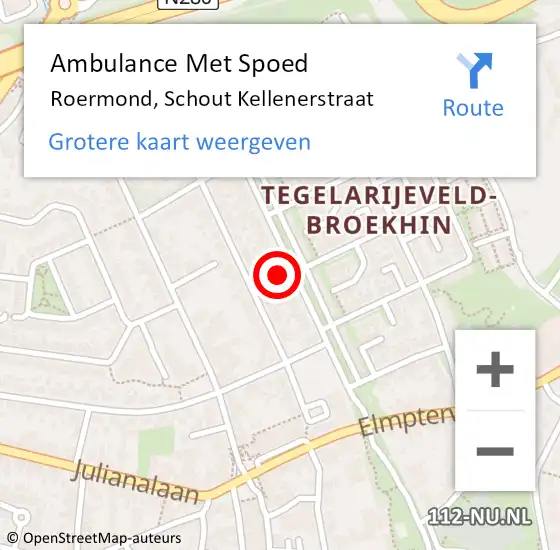 Locatie op kaart van de 112 melding: Ambulance Met Spoed Naar Roermond, Schout Kellenerstraat op 21 augustus 2023 19:57