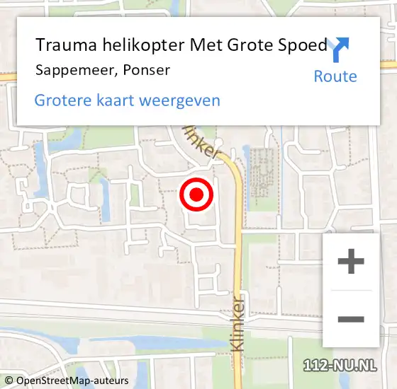 Locatie op kaart van de 112 melding: Trauma helikopter Met Grote Spoed Naar Sappemeer, Ponser op 21 augustus 2023 21:27