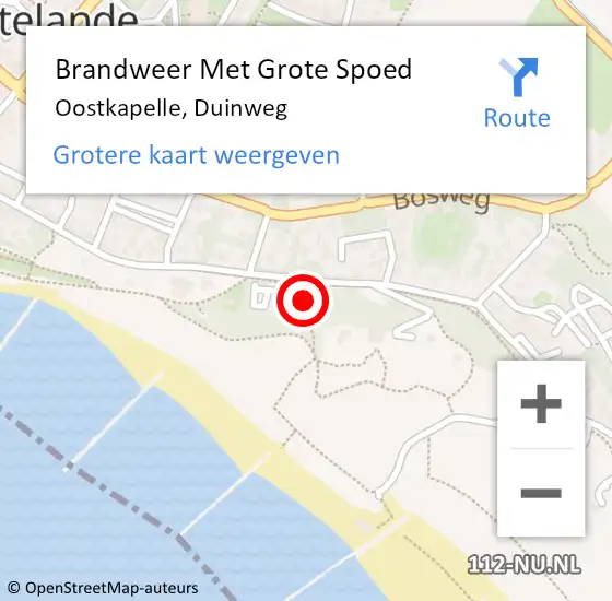 Locatie op kaart van de 112 melding: Brandweer Met Grote Spoed Naar Oostkapelle, Duinweg op 21 augustus 2023 22:10