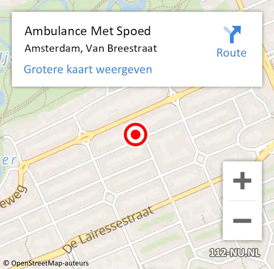 Locatie op kaart van de 112 melding: Ambulance Met Spoed Naar Amsterdam, Van Breestraat op 22 augustus 2023 05:30