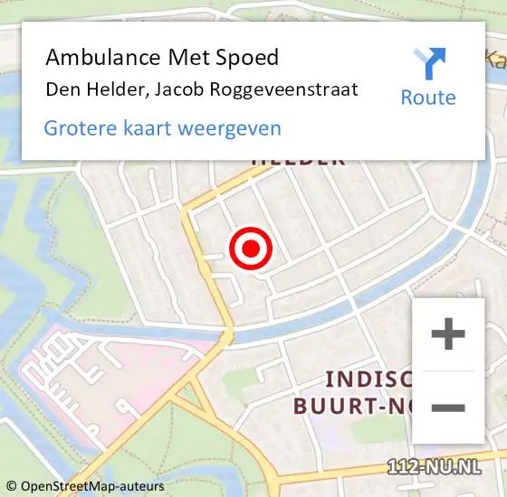 Locatie op kaart van de 112 melding: Ambulance Met Spoed Naar Den Helder, Jacob Roggeveenstraat op 22 augustus 2023 09:22
