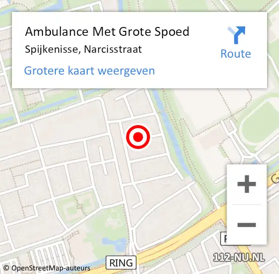 Locatie op kaart van de 112 melding: Ambulance Met Grote Spoed Naar Spijkenisse, Narcisstraat op 22 augustus 2023 09:42
