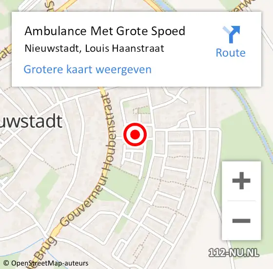 Locatie op kaart van de 112 melding: Ambulance Met Grote Spoed Naar Nieuwstadt, Louis Haanstraat op 22 augustus 2023 10:04