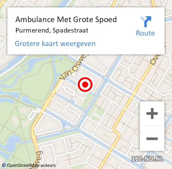 Locatie op kaart van de 112 melding: Ambulance Met Grote Spoed Naar Purmerend, Spadestraat op 22 augustus 2023 10:24