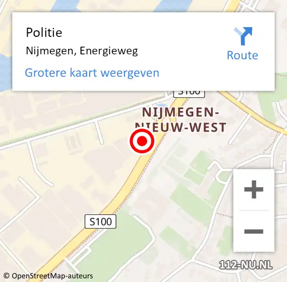 Locatie op kaart van de 112 melding: Politie Nijmegen, Energieweg op 22 augustus 2023 12:41