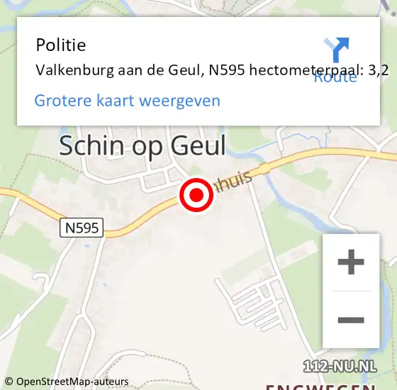 Locatie op kaart van de 112 melding: Politie Valkenburg aan de Geul, N595 hectometerpaal: 3,2 op 22 augustus 2023 13:41