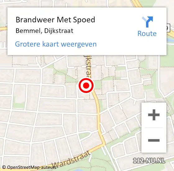 Locatie op kaart van de 112 melding: Brandweer Met Spoed Naar Bemmel, Dijkstraat op 22 augustus 2023 13:47