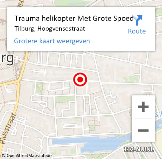 Locatie op kaart van de 112 melding: Trauma helikopter Met Grote Spoed Naar Tilburg, Hoogvensestraat op 22 augustus 2023 14:22