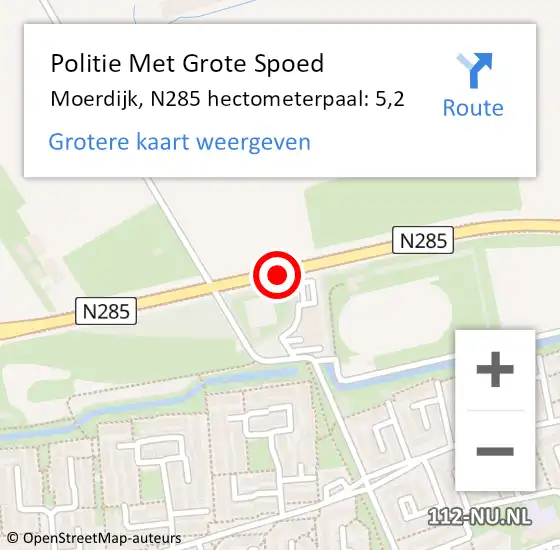 Locatie op kaart van de 112 melding: Politie Met Grote Spoed Naar Moerdijk, N285 hectometerpaal: 5,2 op 22 augustus 2023 14:41