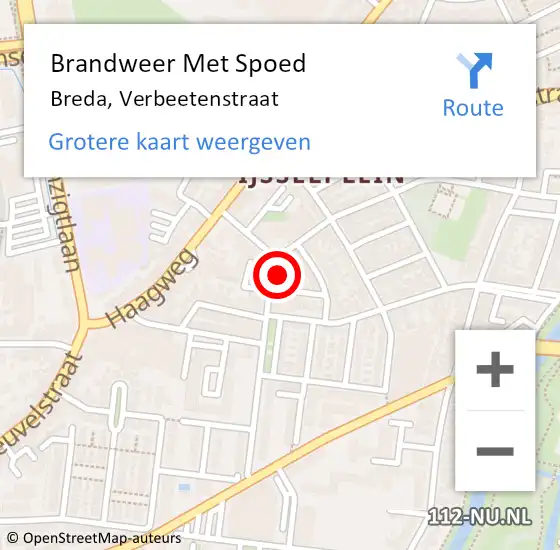 Locatie op kaart van de 112 melding: Brandweer Met Spoed Naar Breda, Verbeetenstraat op 22 augustus 2023 14:45