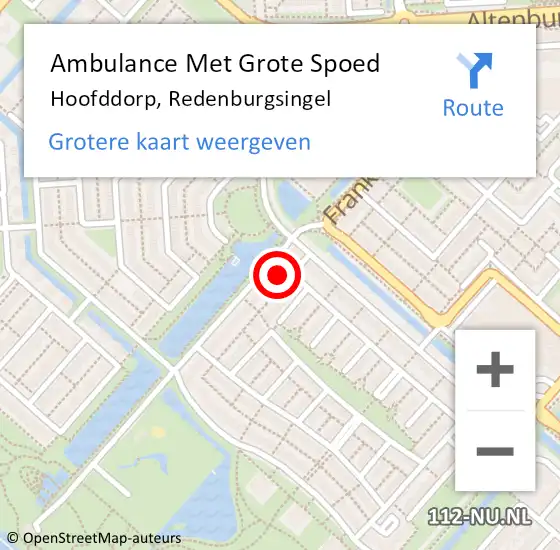 Locatie op kaart van de 112 melding: Ambulance Met Grote Spoed Naar Hoofddorp, Redenburgsingel op 22 augustus 2023 15:29
