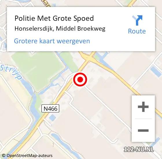 Locatie op kaart van de 112 melding: Politie Met Grote Spoed Naar Honselersdijk, Middel Broekweg op 22 augustus 2023 15:55
