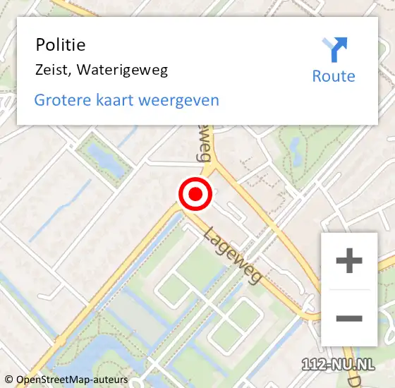 Locatie op kaart van de 112 melding: Politie Zeist, Waterigeweg op 22 augustus 2023 16:02